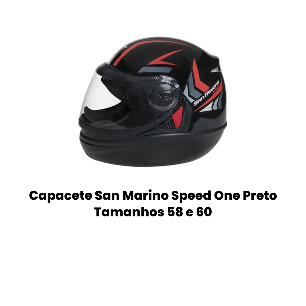 Capacete San Marino Speed One Preto Tamanhos 58 e 60 - Imagem 2