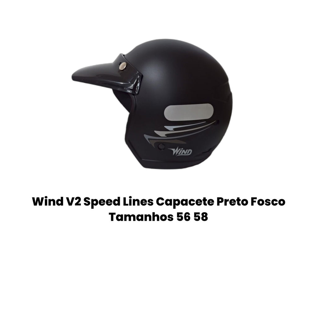 Wind V2 Speed Lines Capacete Preto Fosco Tamanhos 56 58 - Imagem 2
