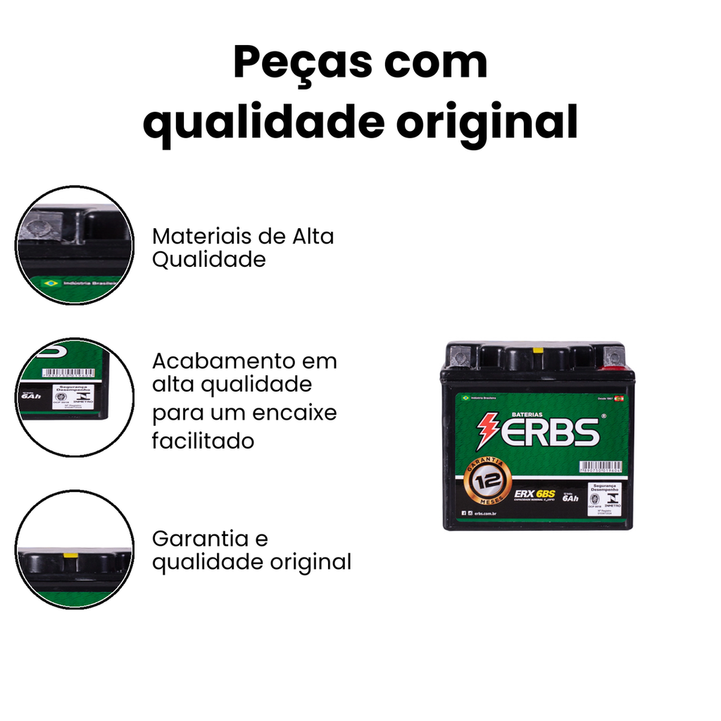 Bateria Moto 6 Ampere Hora - ERBS - MAX XTZ - Imagem 3