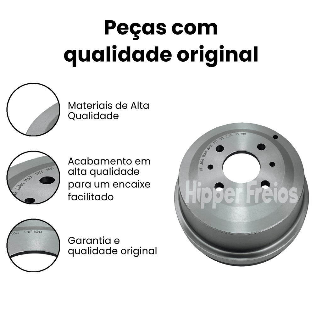 Par Tambor Freio Tras Fiat Grand Siena Uno Mobi 2012 a 2024 - Imagem 3